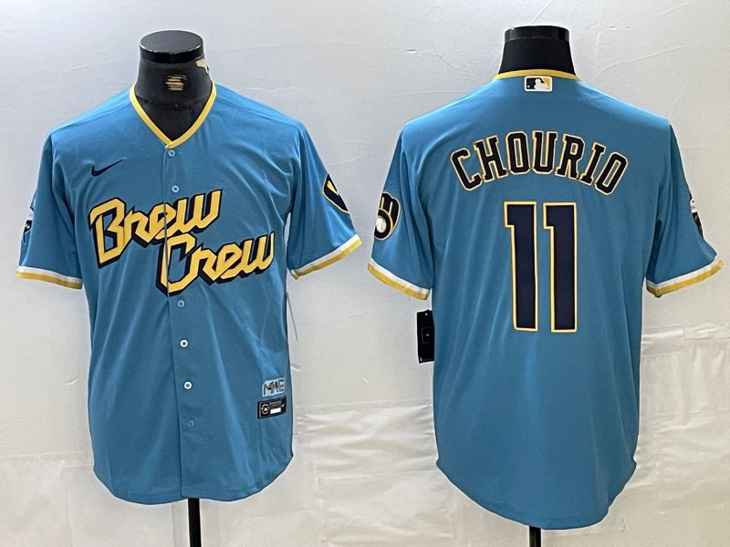 Men Milwaukee Brewers 11 Chourio Light Blue 2024 Nike Game MLB Jersey